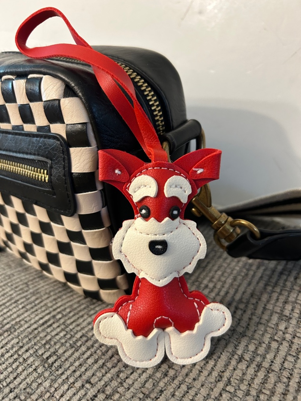 Schnauzer dog faux leather purse charm or backpack accessory NEW red white black